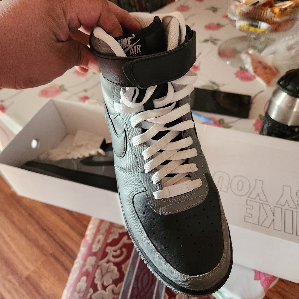 Custom Nike's size 9.5, only worn a handful of times. Grey, white, and black.